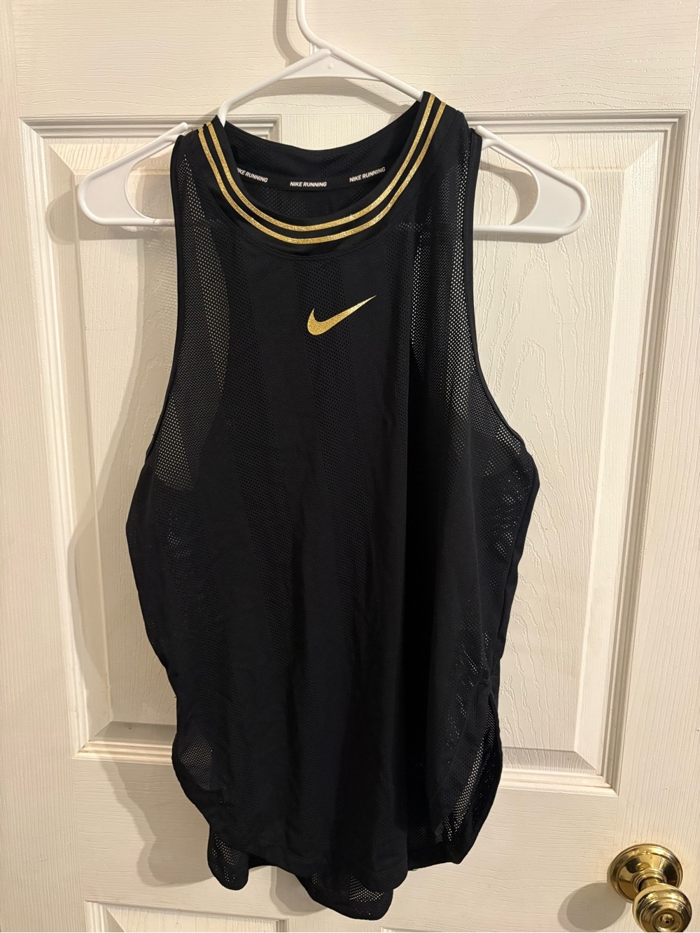 Nike Women’s Black Tank with Gold Swoosh & Neck Trim